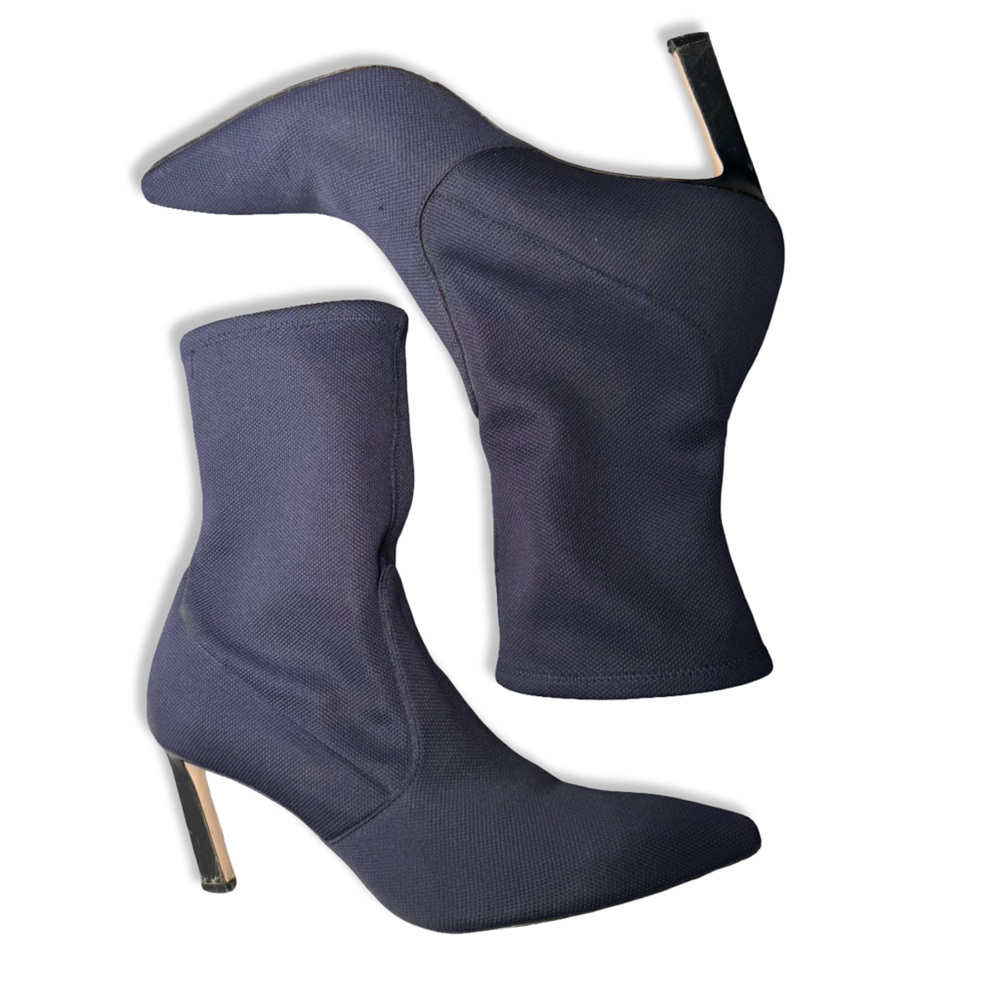 Stuart Weitzman Etna Rapture 75 Mid Calf Stretch Sock Bootie US 11 Navy Blue